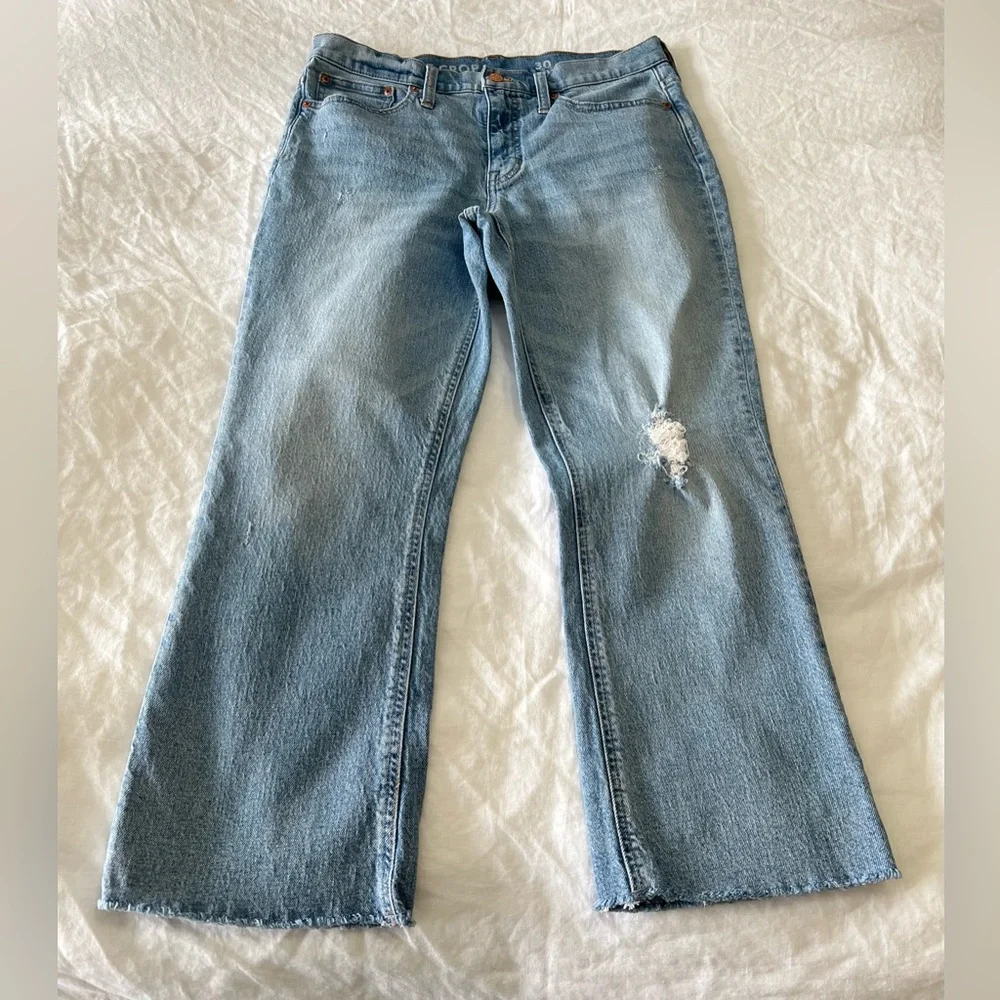 J. CREW | Women’s 30 | 10" Billie Demi Boot Crop Jeans Blue Zipper Fly Raw Hem - Picture 1 of 9
